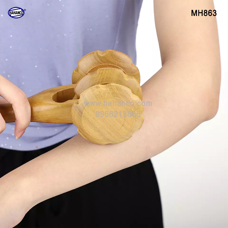 Cây lăn massage toàn thân 3 bánh gai đa năng bằng gỗ Bách Xanh (MH863) Xua tan nỗi lo đau nhức tạo cảm giác thoải mái - Chăm sóc sức khỏe