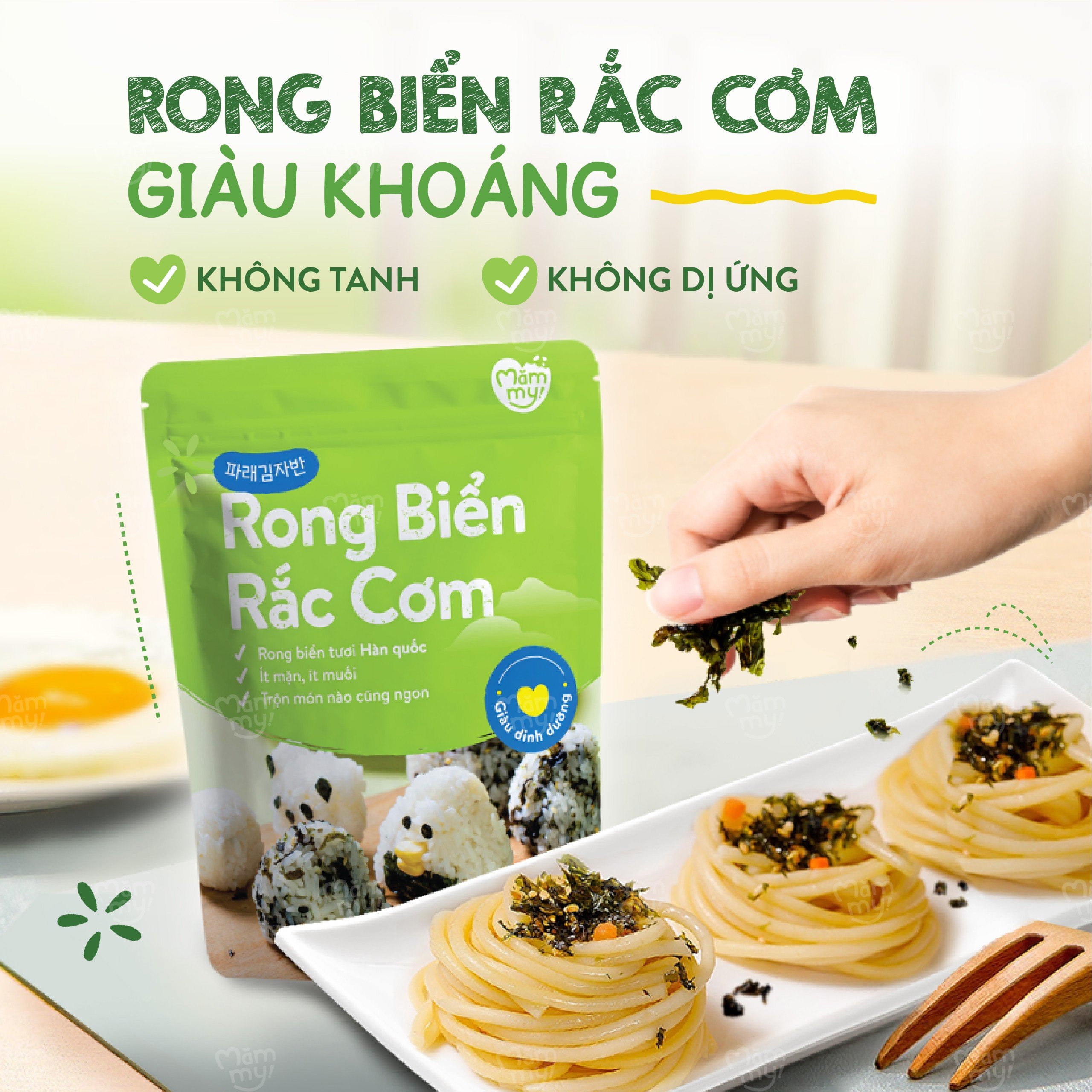 Rong biển rắc cơm Mămmy ít mặn, không tanh, tăng hương vị cho bé, phù hợp cho bé 6 tháng tuổi