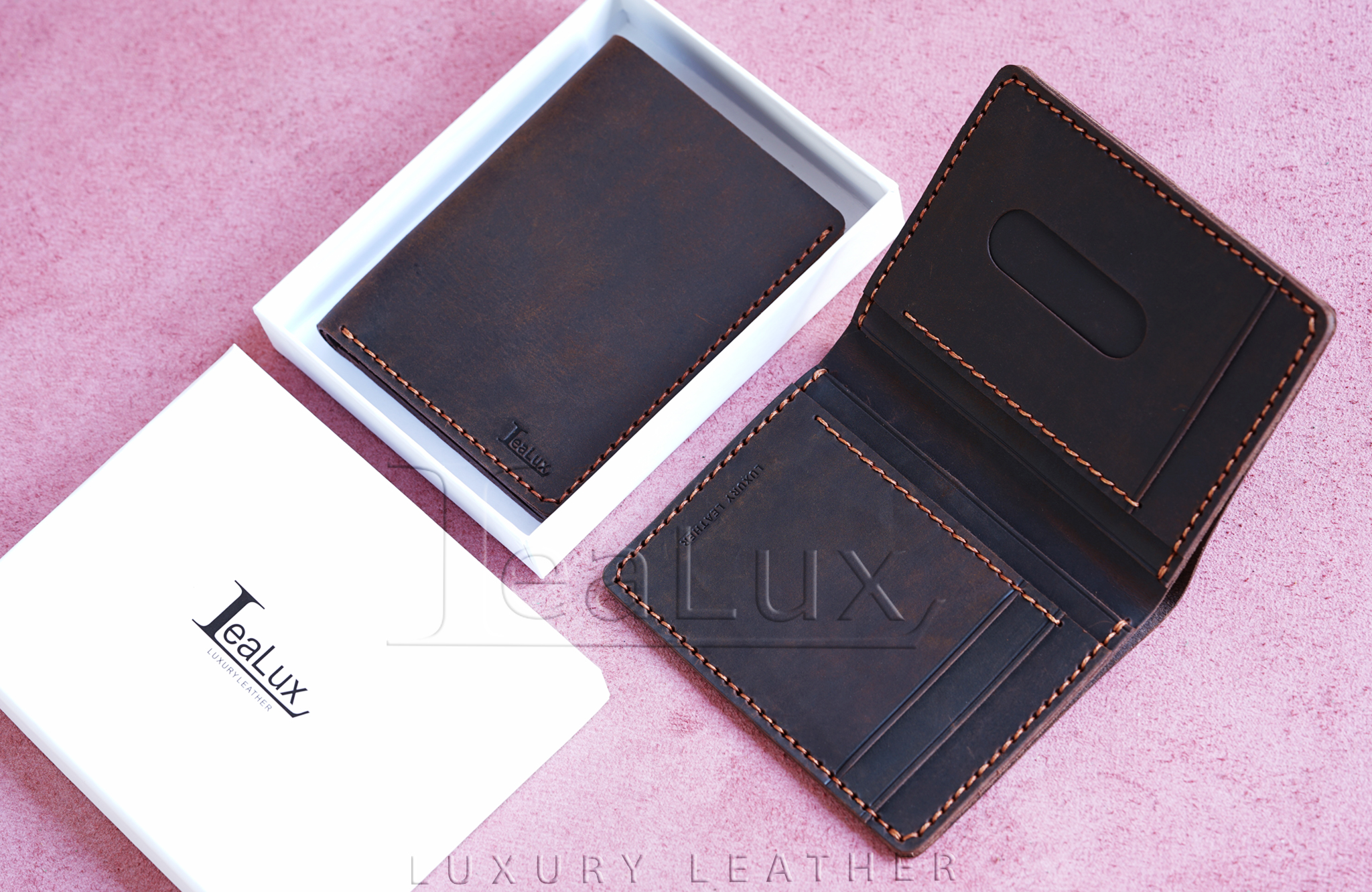 Ví Đứng Da Sáp Đựng Giấy Tờ Cũ Handmade Lealux The Stand Wallet