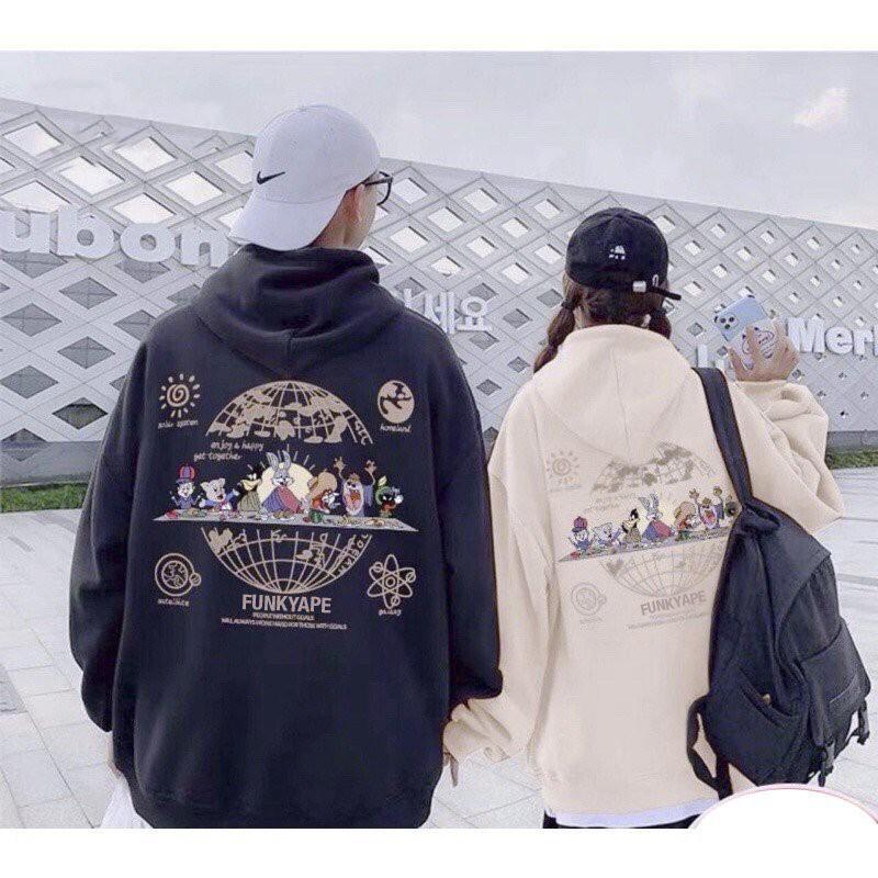 Áo khoác nam nữ Thỏ Bunny dài tay có mũ nỉ bông khóa kéo đen trắng unisex form rộng hoodie hàn quốc