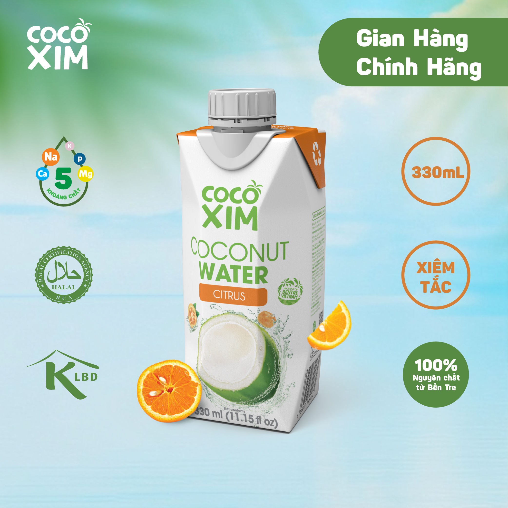 Nước dừa đóng hộp Cocoxim Tắc dung tích 330ml/Hộp