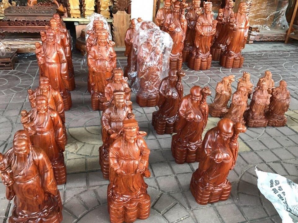 Bộ ba tượng phước lộc thọ, gỗ hương ta việt nam, cao 30cm