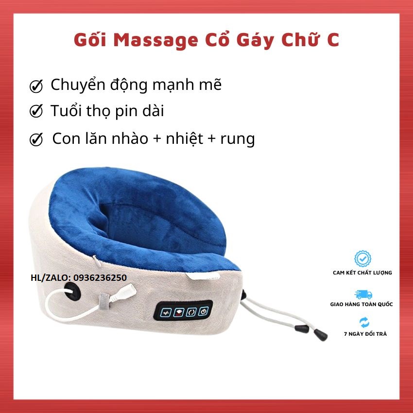 Gối Massage Cổ Chữ C, Bi Lăn Mạnh Mẽ, Gối Tựa Cổ Thư Giãn Đa Năng