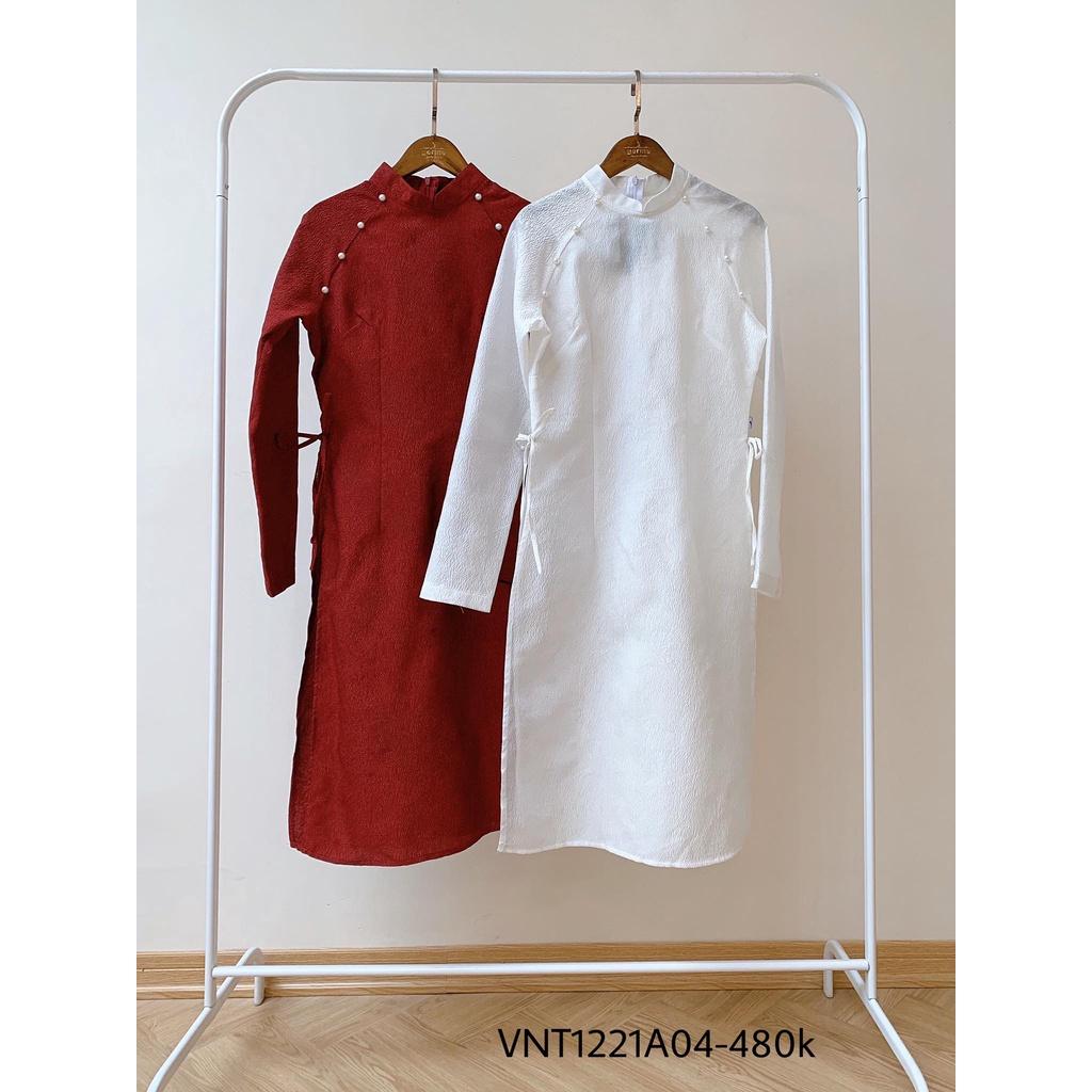 Áo dài nữ cách tân cổ tàu hoa hồng nơ eo đính trai hàng thiết kế vnt1221a04 by germe