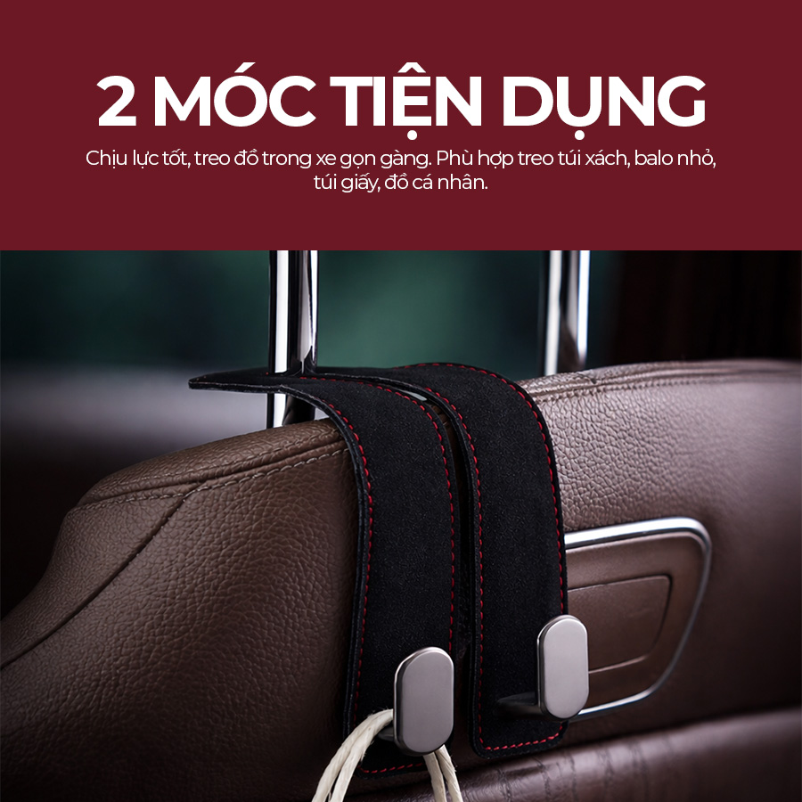 Móc Treo Kép Đa Năng Trên Ô Tô CIND BO-N021 Bằng Kim Loại Bọc Da Lộn Màu Đen Sang Trọng Cho Nội Thất Xe - Nhập Khẩu Chính Hãng