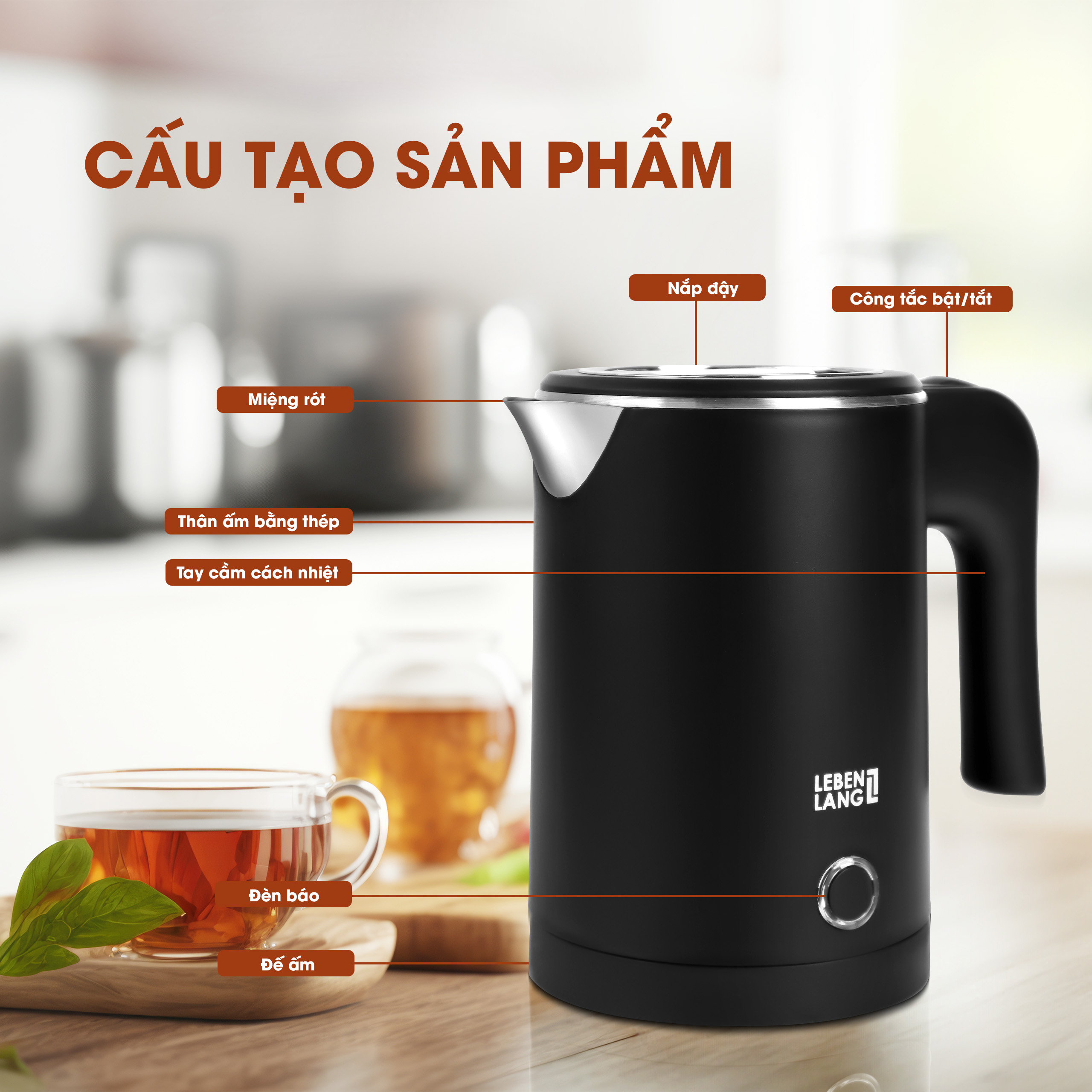 Ấm siêu tốc mini Lebenlang LBL2319, công suất 600W, sôi nhanh trong 4 phút, nhỏ gọn, dễ mang đi du lịch, bảo hành 2 năm - hàng chính hãng