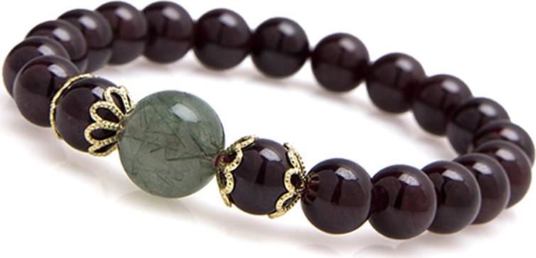 Gembank Vòng Tay Đá Hồng Thạch Lựu Garnet Mix Đá Thạch Anh Tóc Xanh Tự Nhiên 9MM