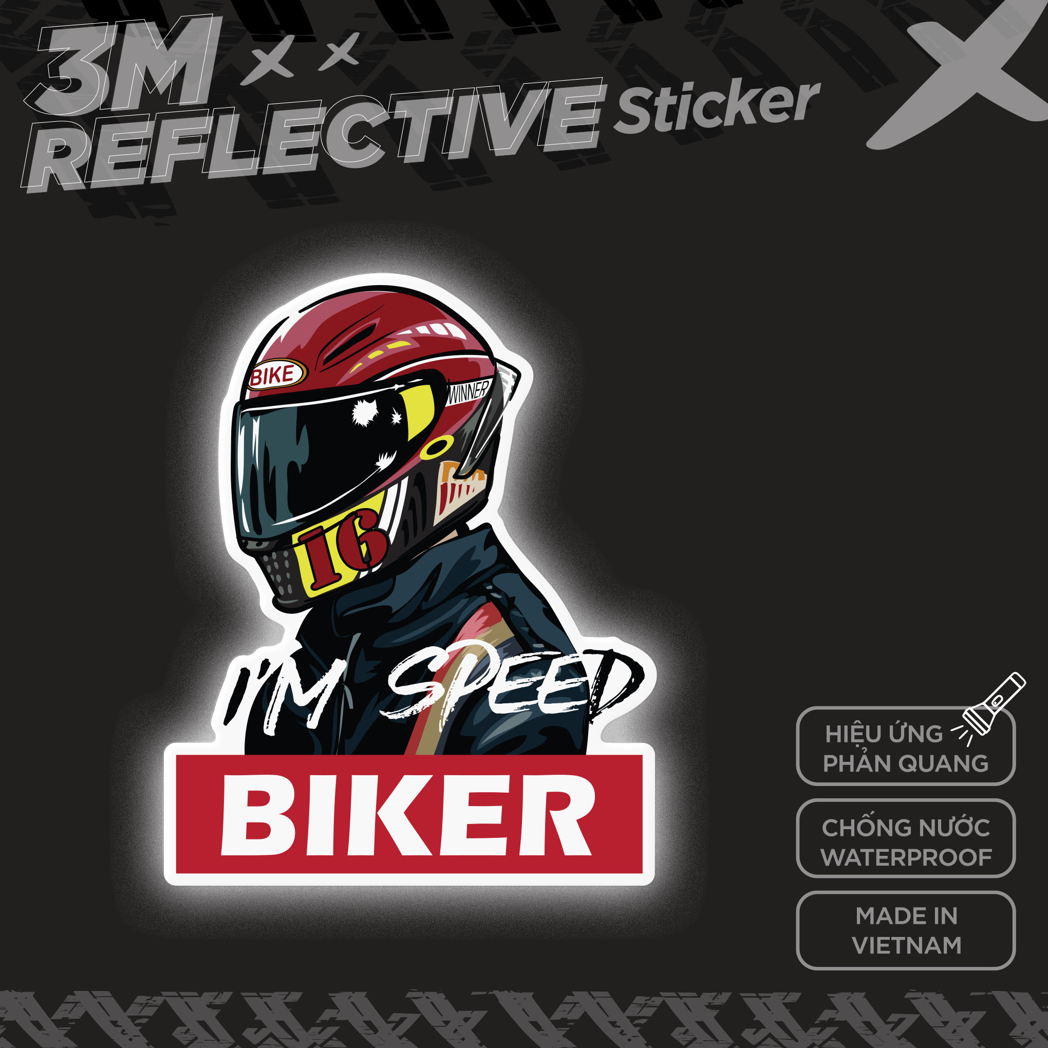 IM SPEED BIKER 3M - Reflective Sticker Die-cut Hình dán phản quang thương hiệu STICKER FACTORY