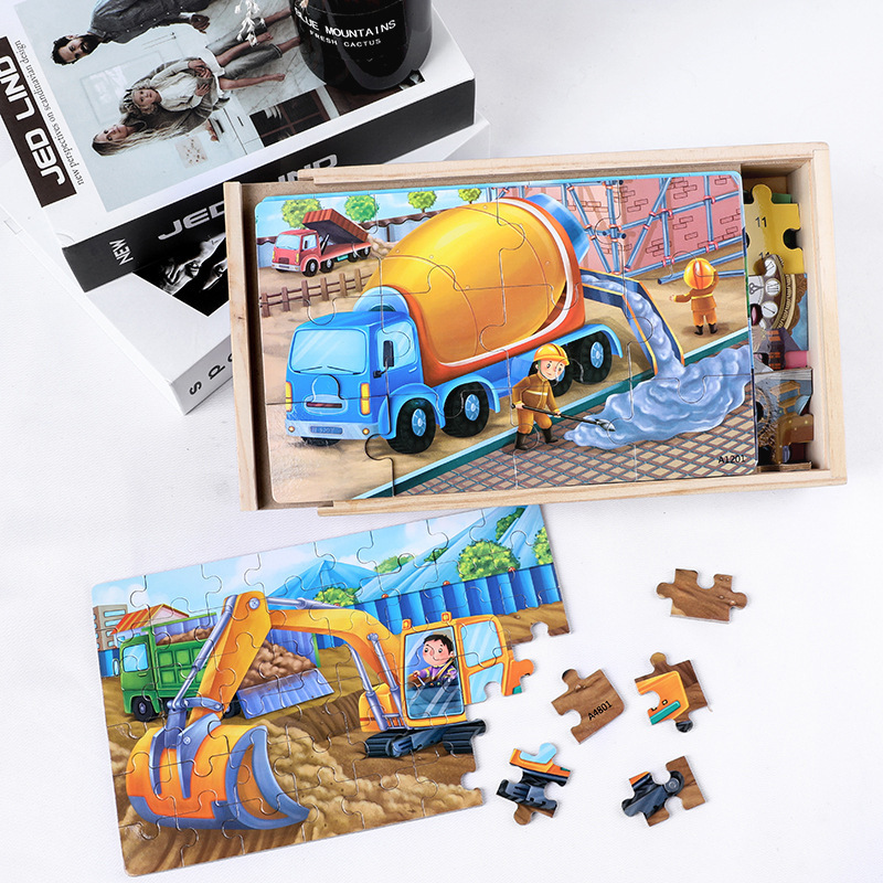 Đồ chơi hộp xếp hình 4 cấp độ Puzzle 12,24,36,48 miếng trong 1 hộp gỗ cho bé