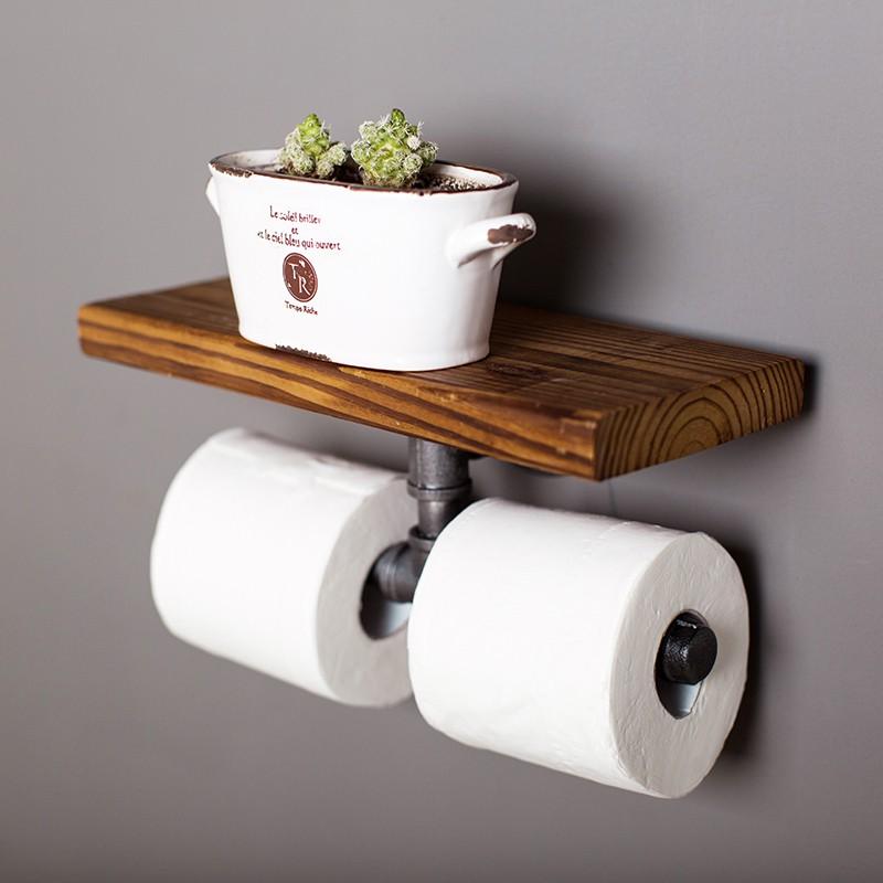 Kệ ống nước mini kèm móc treo tường WC, kệ ống nước lắp ráp chất liệu ống sắt cao cấp trang trí đẹp