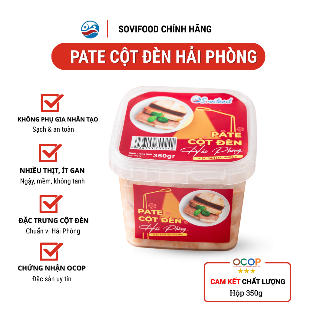 Pate Cột Đèn Hải Phòng Sovifood - Pate Tươi Nhiều Thịt Ít Gan, Không Phụ Gia Nhân Tạo, OCOP - 350G