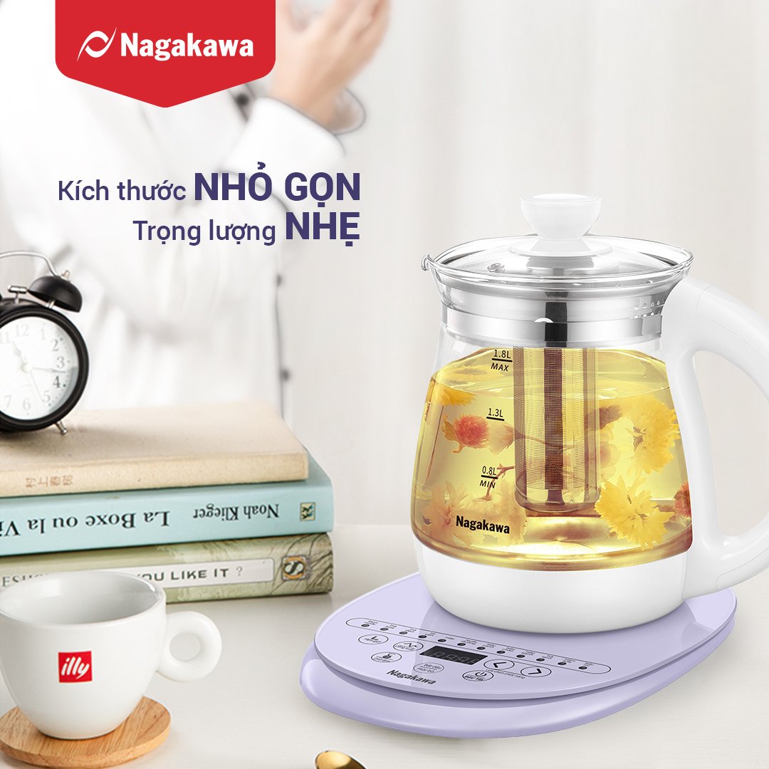 Ấm siêu tốc thủy tinh đa năng Nagakawa NAG0316 (1.8 Lít) - Hàng chính hãng