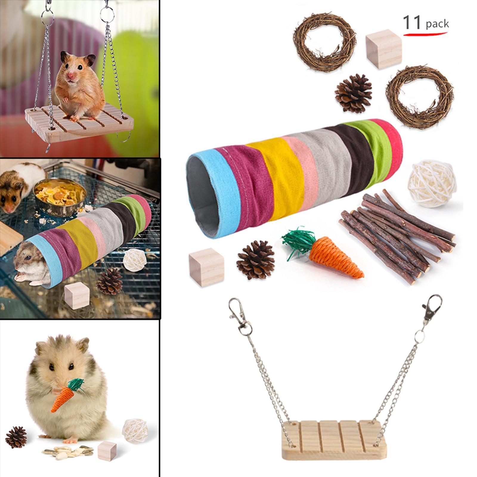 Hamster Chew Toys for Teeth, Natural Wood Swing Exercise Woven Ball Molar Toys for Rabbit Bunny Chinchilla Guinea Pig Gerbils Groundhog Squirrels