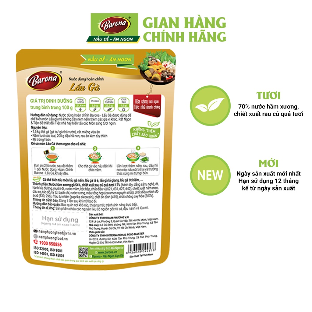 Combo 3 gói Nước dùng Lẩu Gà Barona 140g tươi ngon chuẩn vị không cần nêm nếm