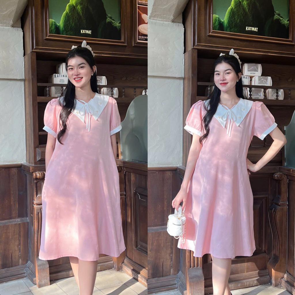Đầm bầu xước pháp dập bông cổ đính cườm đính nơ sang trọng, thanh lịch váy cho mẹ Váy Bầu Sandal - Xanh bơ