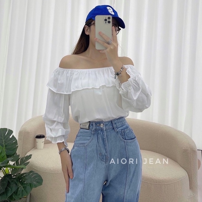 Quần Jeans Nữ, Quần Bò Nữ Aiori Ống Rộng Cạp Cao Loang Màu Bò Suông Phong Cách Thời Trang Hàn Quốc_Mã 3359