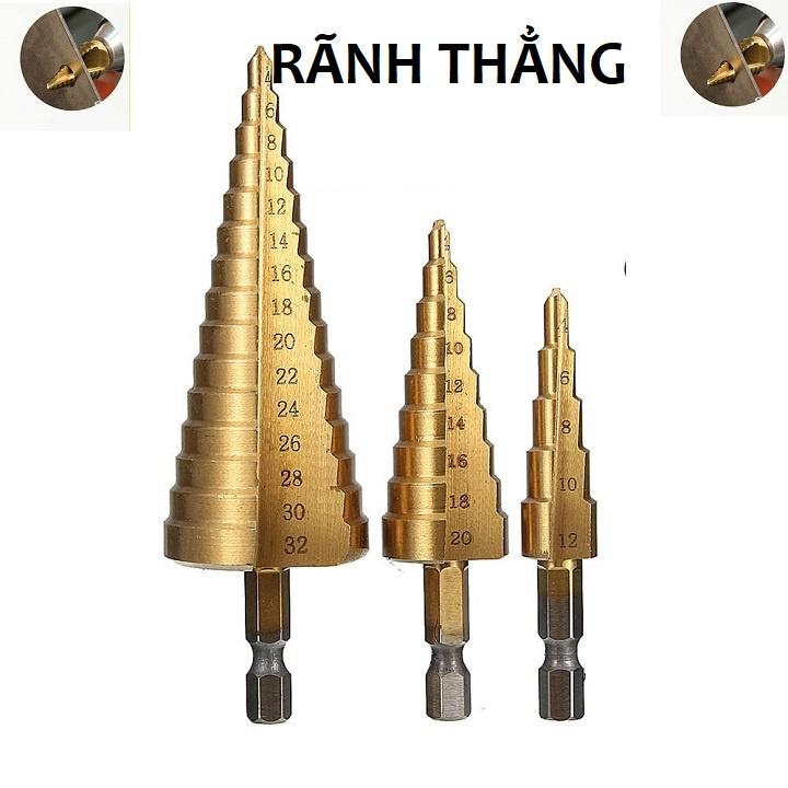 Bộ 3 Mũi Khoan Tháp Tầng Rãnh Thẳng, Xoắn Phủ Titan Siêu Cứng HSS Đường Kính 4-32mm