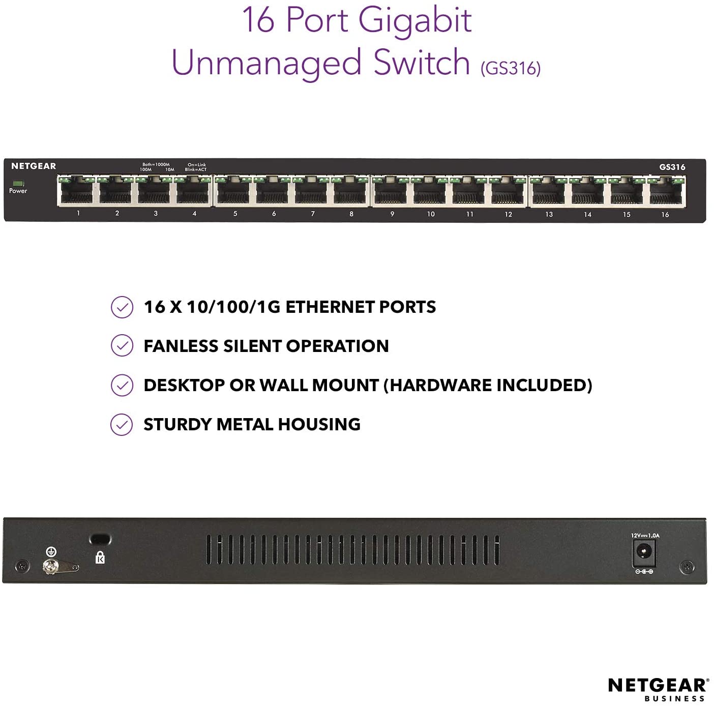 Bộ Chia Mạng Để Bàn 16 Cổng 10/100/1000M Gigabit Ethernet Unmanaged Switch Netgear GS316 - Hàng Chính Hãng