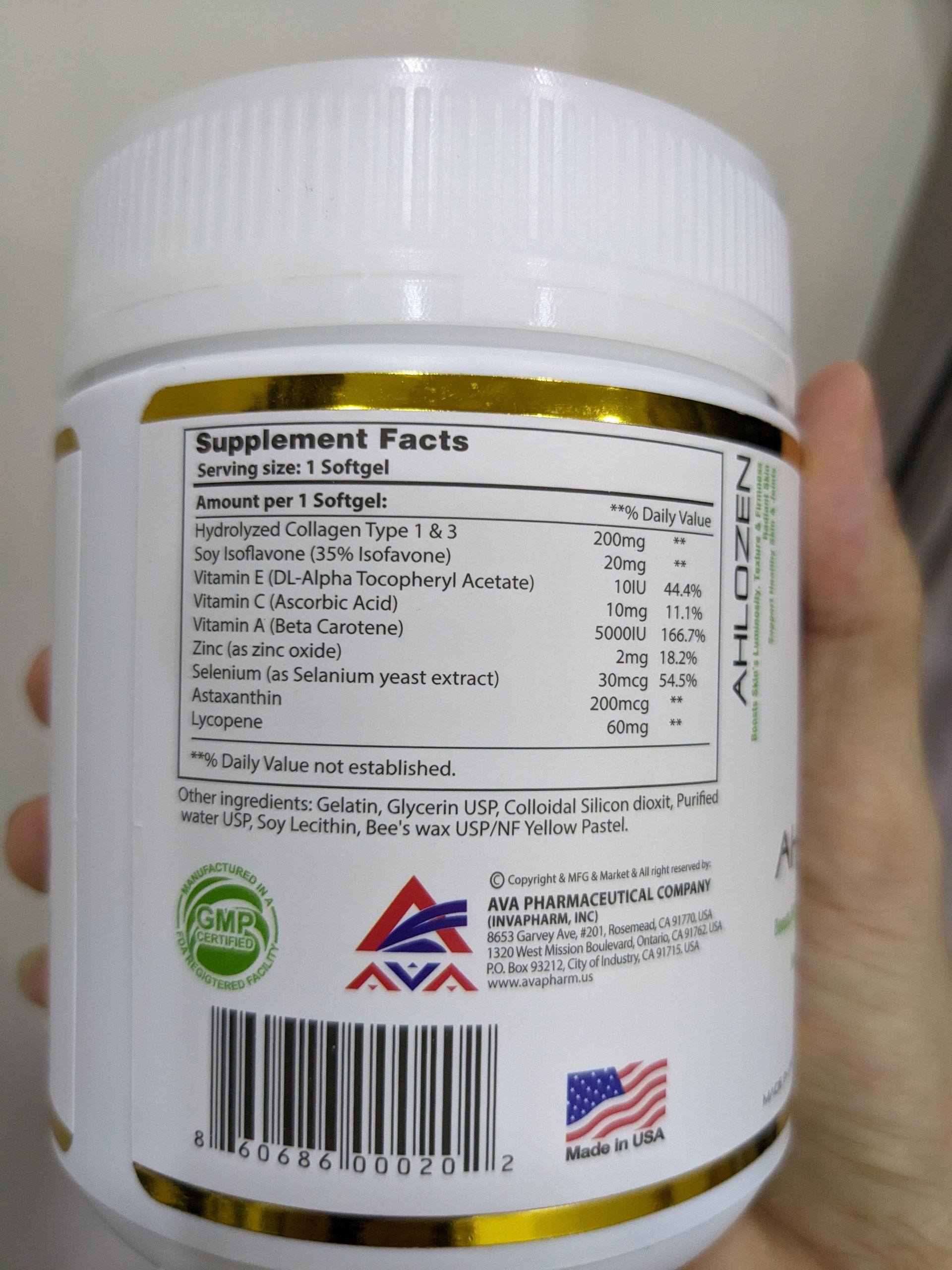 Viên uống Collagen + AEC Gold Ahlozen của Mỹ đẹp da, mờ thâm nám vết nhăn