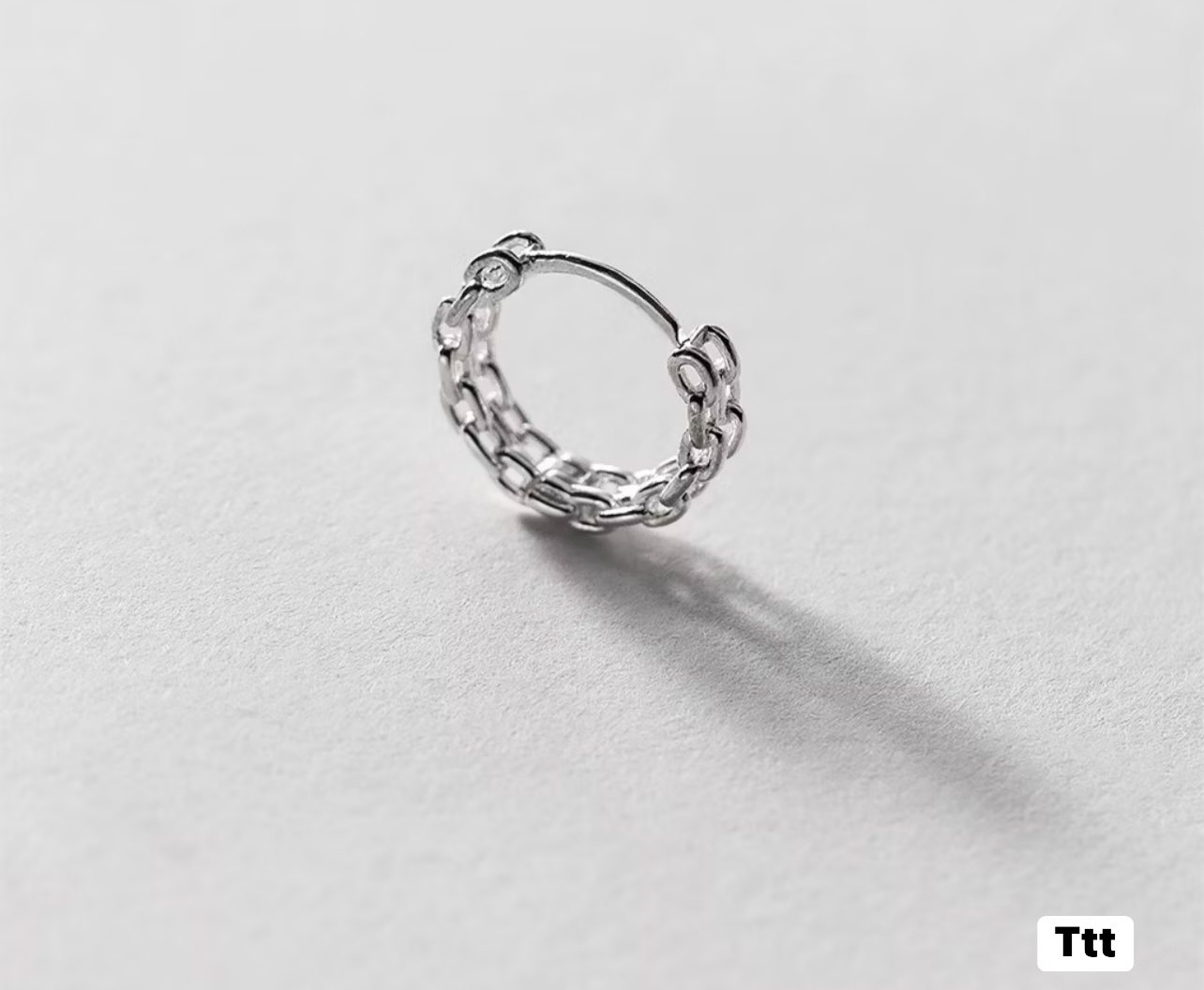 Bồn tai bạc thời trang khuyên bấm tròn mắt xích cá tính chất liệu bằng bạc s925 SA805