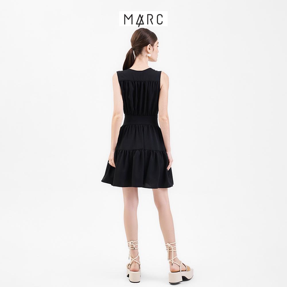 Đầm nữ MARC FASHION cổ tròn sát nách đính nút 2 tầng CBVH069922