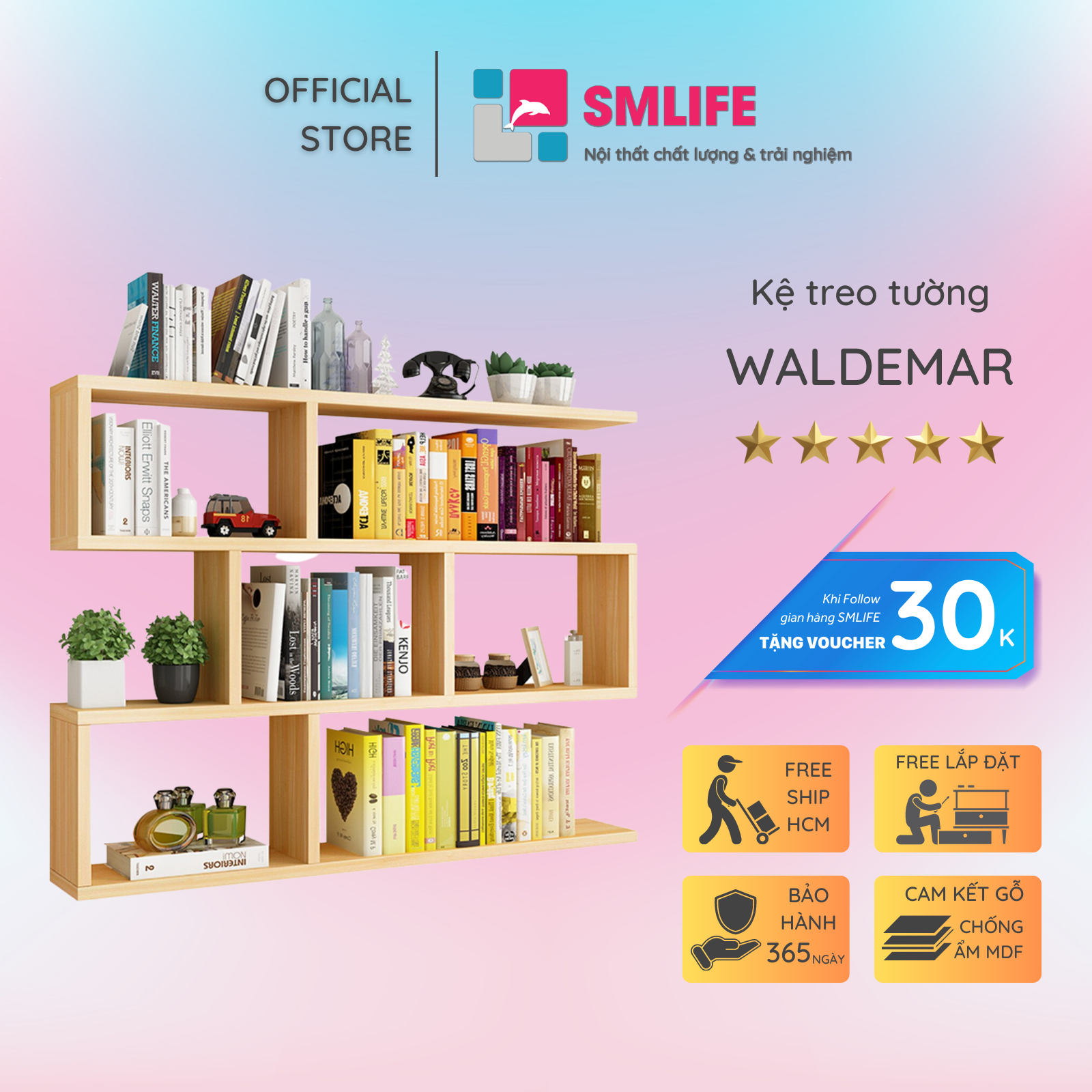 Kệ trang trí phòng khách gỗ công nghiệp SMLIFE Waldemar