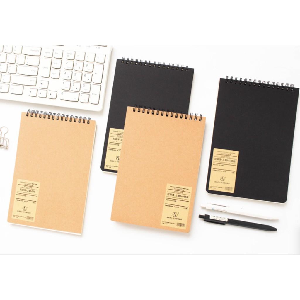 Sổ Lò Xo Ngang Chấm Bi / Ô Vuông Bìa Đen - Bìa Giấy Kraft - Sổ Làm Bullet Journal Vẽ Ghi Chép size A5 Lò Xo Ngang