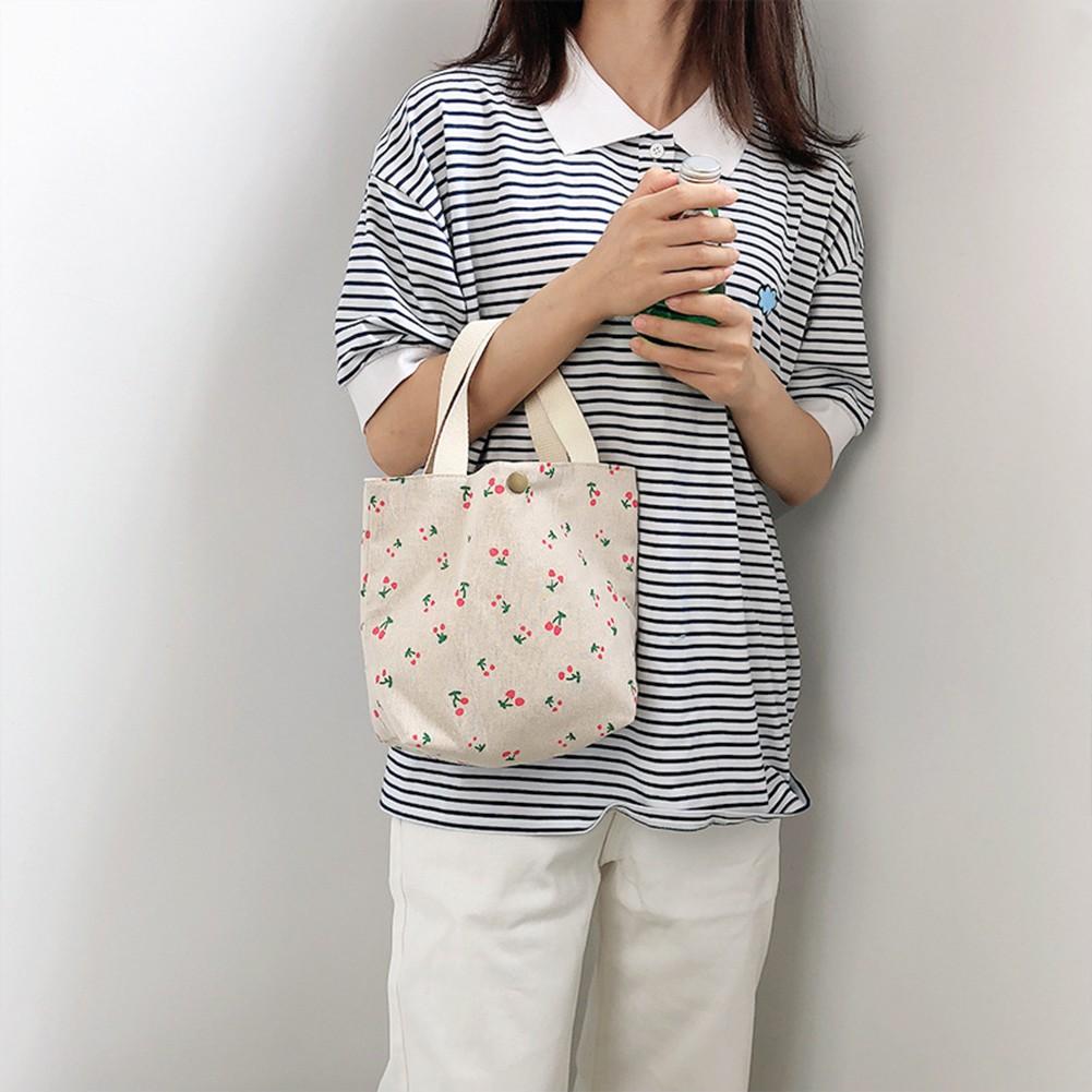 Túi Vải Canvas Đựng Hộp Cơm Trưa In Họa Tiết Đơn Giản