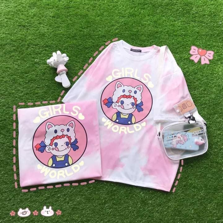 Set áo quần loang màu Girl World + quần dài Tie Dye dây rút unisex