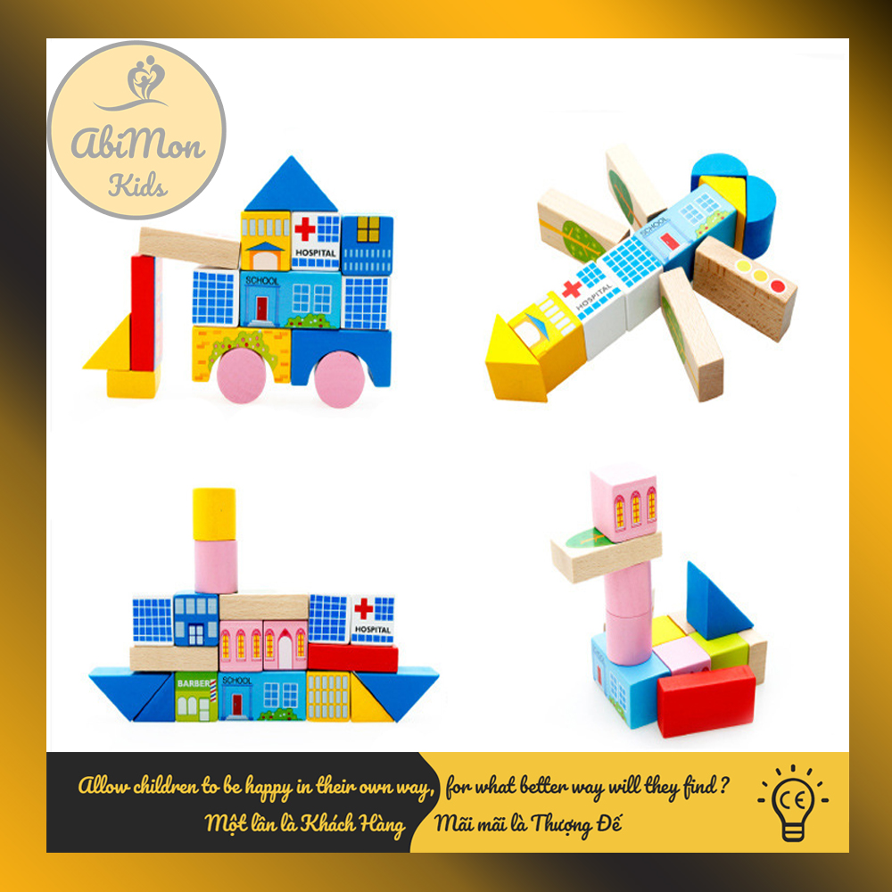 Bộ Xếp Hình Gỗ Xây Dựng Cho Bé (42 chi tiết) || Montessori cao cấp || Đồ chơi Gỗ - Giáo dục - An toàn - Thông minh