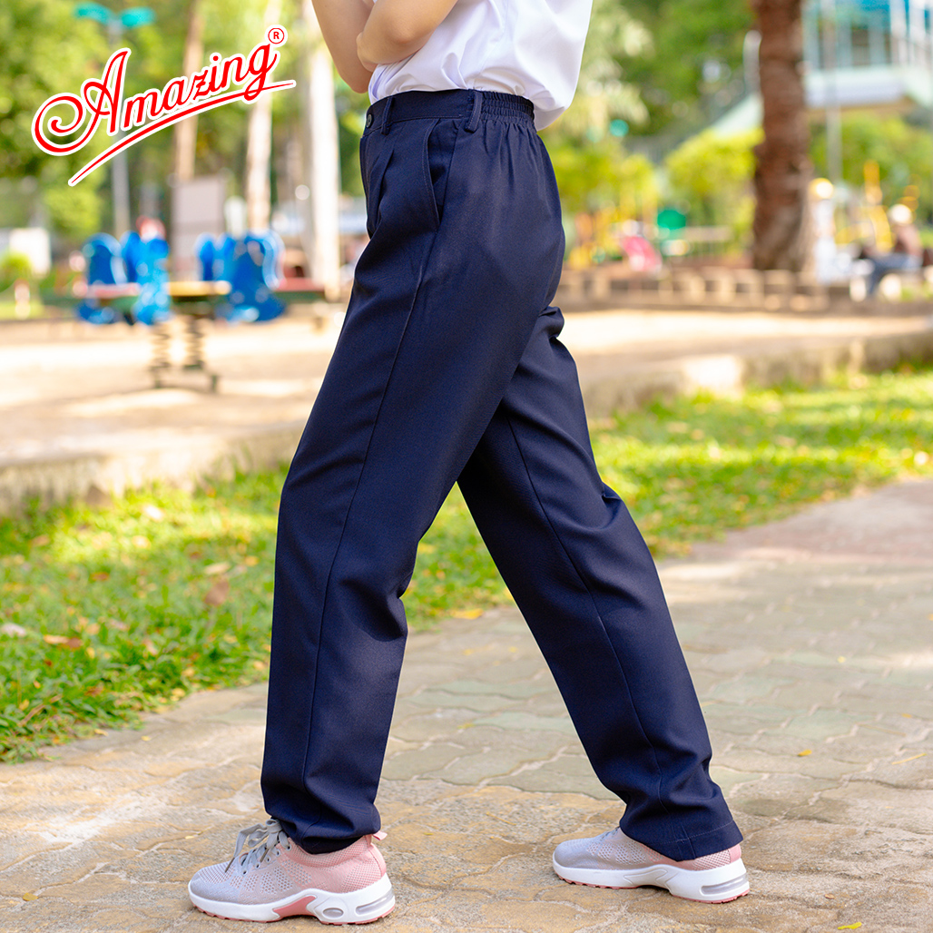 Quần xanh học sinh lưng thun, dây kéo trước, xếp mỗi bên 2 ly, dáng Baggy, size từ 15-110kg, Amazing