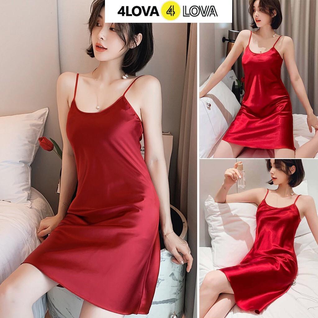 Váy ngủ 2 dây lụa satin cao cấp 4LOVA mềm mịn, quyến rũ