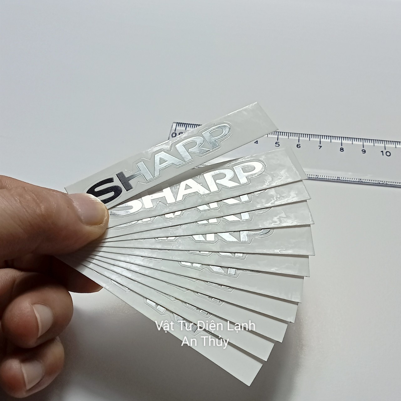 Combo 10 tem SHARP dán đầu lạnh chữ bạc - Tem dán mặt lạnh điều hòa - Tem dán mặt lạnh máy lạnh - Tem decan điều hòa