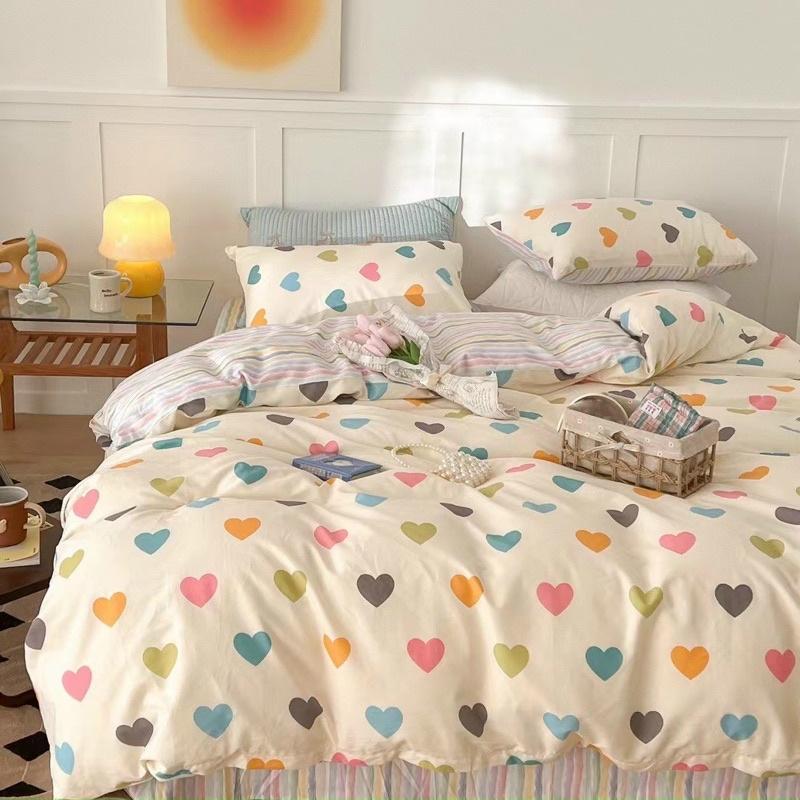 Bộ Chăn Ga Gối Cotton Living 100%cotton Hàng Nhập Khẩu Cao Cấp 4 Món Trái Tim