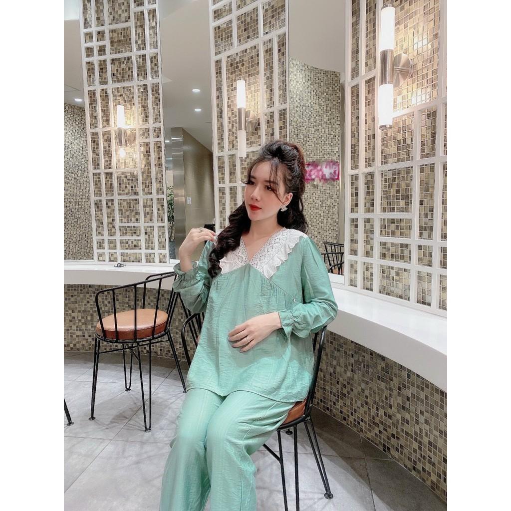 Bộ bầu dài tay thu đông thiết kế cổ ren tiểu thư siêu xinh mặc bầu và sau sinh BD906