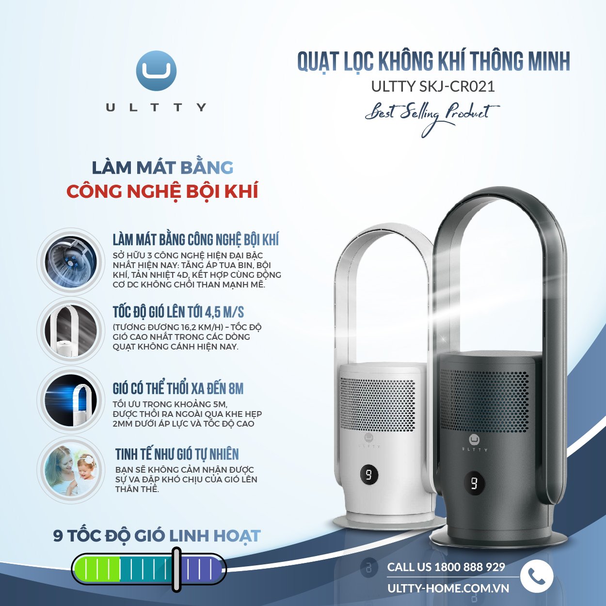 Combo Máy Lọc Không Khí U ULTTY SKJ CR021 Dạng Quạt Màu Đen + Màng lọc HEPA H13 Nano Phân Tử Bạc - Hàng Chính Hãng