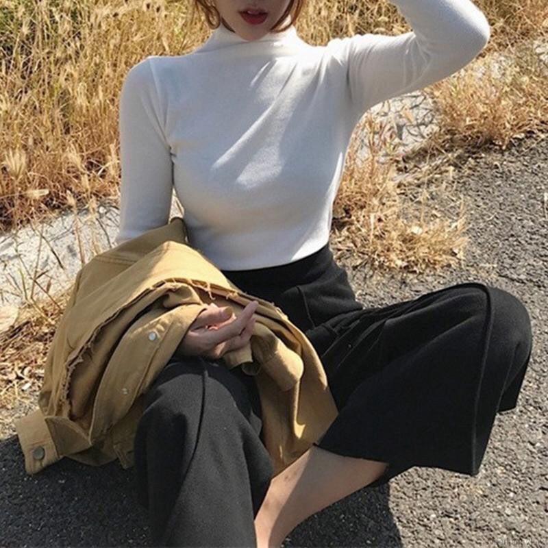 Áo cổ lọ thu đông vải xịn JOY BABE thun co giãn 4 chiều mịn êm, dày vừa ôm body kiểu, cổ trụ trắng Đà Lạt ATOD 3 -3E