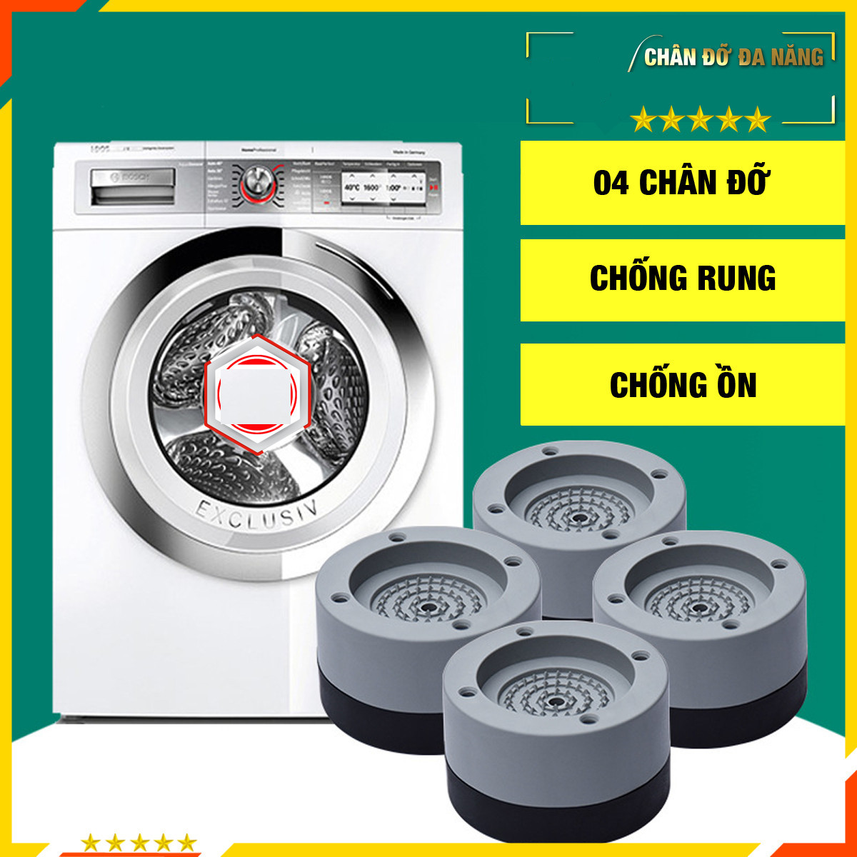 Bộ 04 chân đế cao su đa năng - Đế chống rung chống ồn máy giặt - Đế chống rung lắc máy sấy,tủ lạnh, bàn ghế - Giao màu ngẫu nhiên