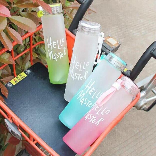 Bình đựng nước thủy tinh Hello Master 450ml nhiều màu