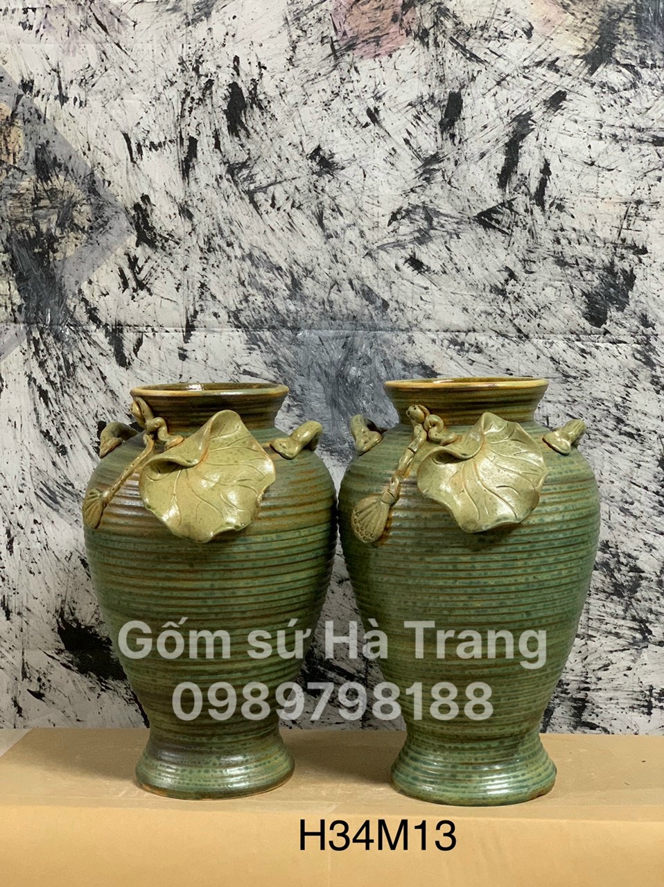 Lọ hoa gốm sứ Bát Tràng cao cấp họa tiết đắp nặn thủ công cao 34cm