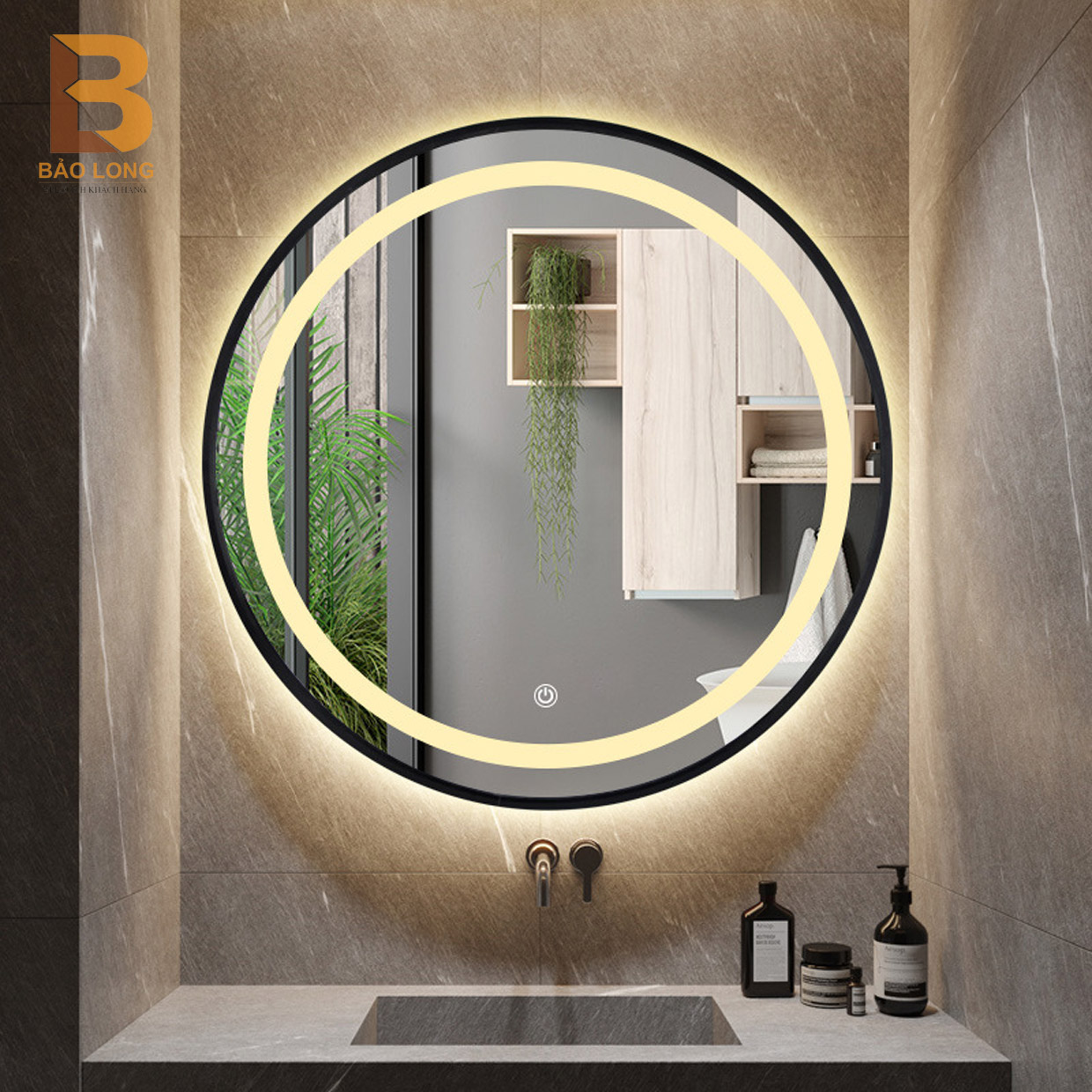 Gương nhà tắm cao cấp Bảo Long, gương tròn treo tường có đèn led đường kính từ 30-80cm