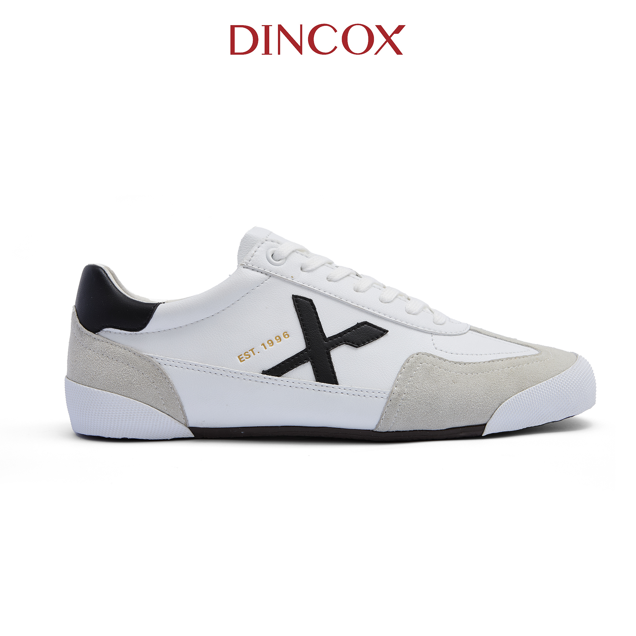 Giày Sneaker Nam Nữ Dincox DC47 WHITE/ BLACK Micro Suede Kết Hợp Da Shoes Đế Bằng, Bền Và Nhẹ Hơn