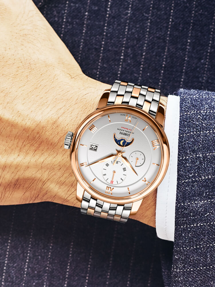 Đồng hồ nam chính hãng LOBINNI L6020-3 Fullbox, Kính sapphire ,chống xước,chống nước,dây kim loại thép không gỉ 316L, máy cơ , Mới 100%,Bảo hành 24 tháng