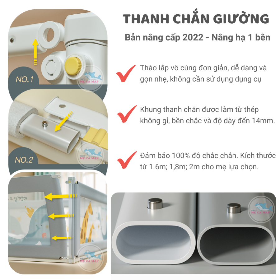 Thanh chặn giường nâng hạ 1 bên, thanh chắn giường cao 103cm có 3 màu