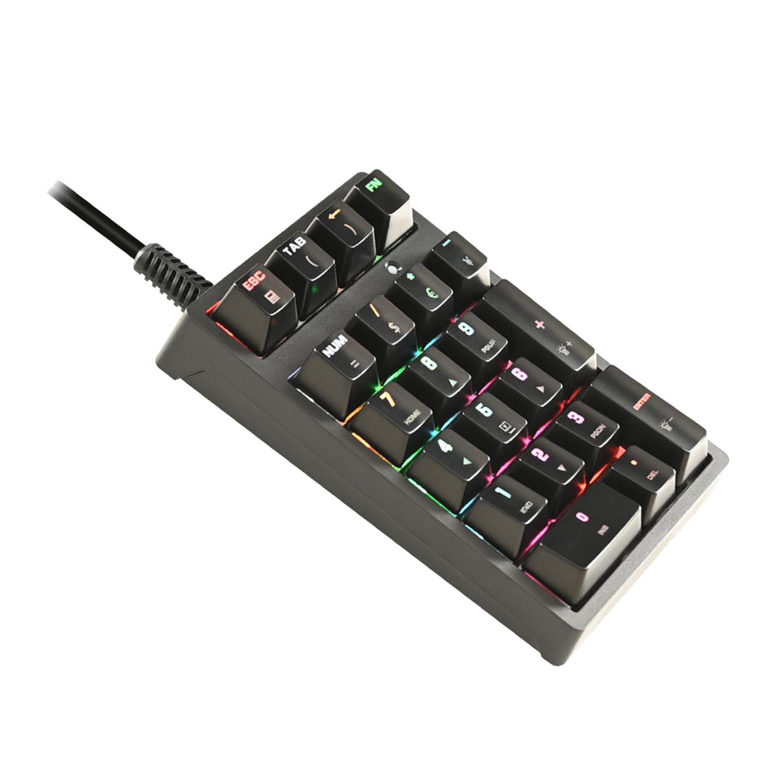K21 Mini Numpad 21 Keys Programmable Black Wired USB C Portable RGB ABS Numeric Keypad Wired Numpad for PS Designers Computer Tablets DIY Desktop