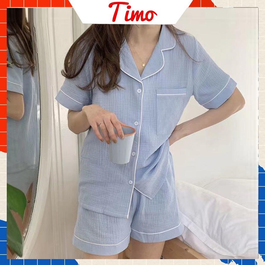 Bộ ngủ nữ, đồ bộ pijama nữ thời trang chất liệu xốp nhún mềm mại thoáng mát cộc tay độc lạ hot nhất 2022 BNN001