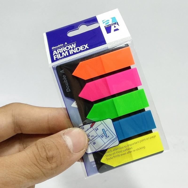 Giấy note nhựa 5 màu neon mũi tên Double A