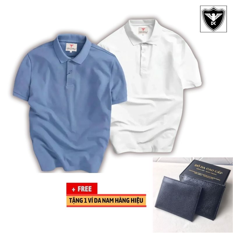Áo Thun Nam Cổ Bẻ Tặng 1 Ví Da Nam Hàng Hiệu Vải Cá Sấu, Combo 2 Áo Ez212 - Trắng - Xanh Môn - Xl