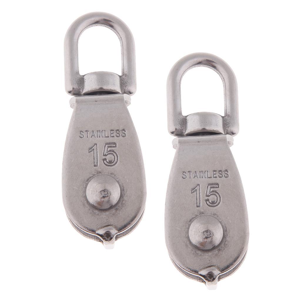 2x Heavy Duty Wheel Swivel Lifting Rope Single Pulley Block M15