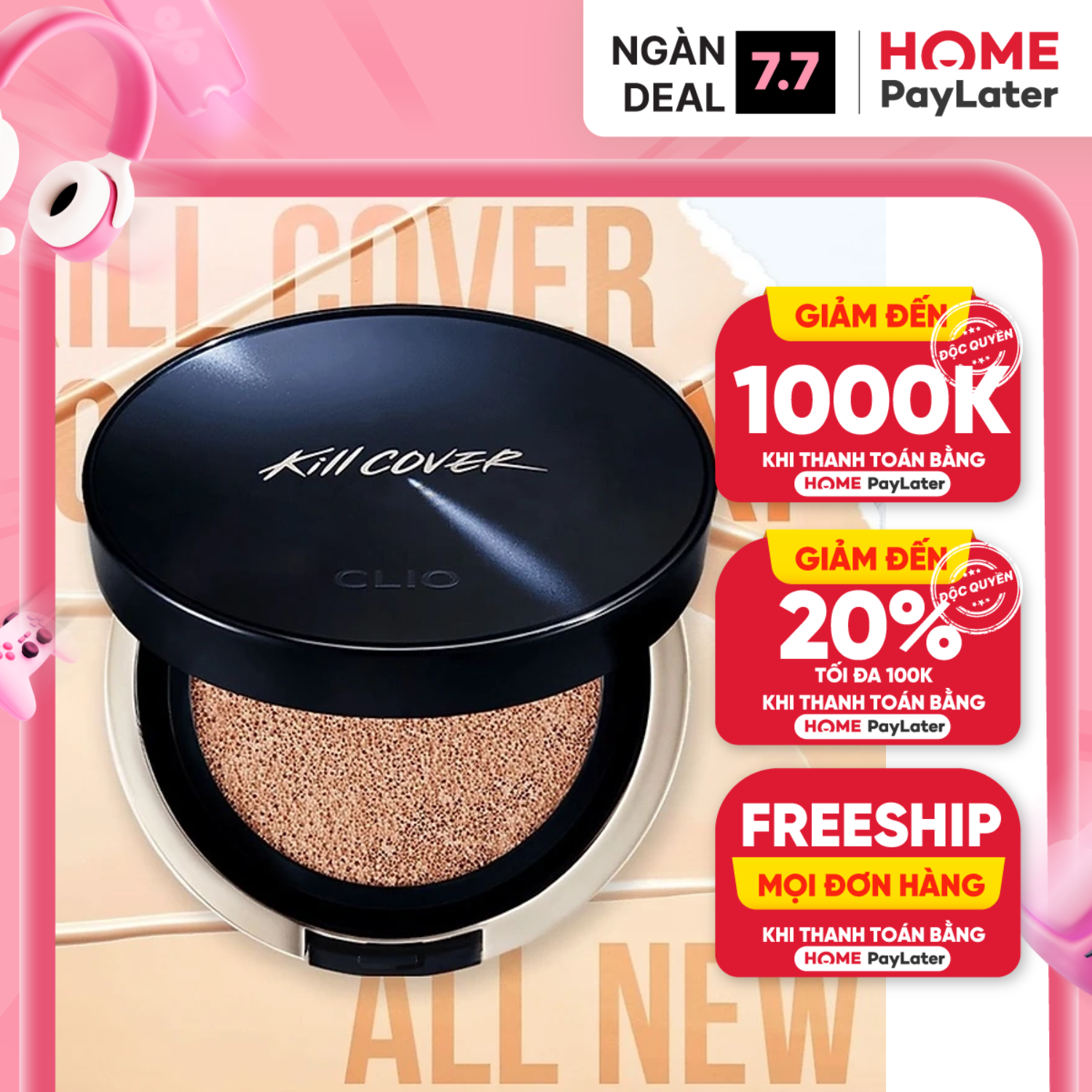 Phấn nước Clio Kill Cover Founwear Cushion All New SPF 50+ Lâu trôi, mịn da